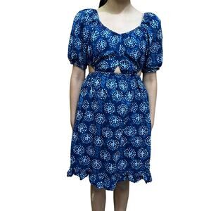 Zara Girls' Blue Batik Print Dress with Side Cut Outs Size 11-12